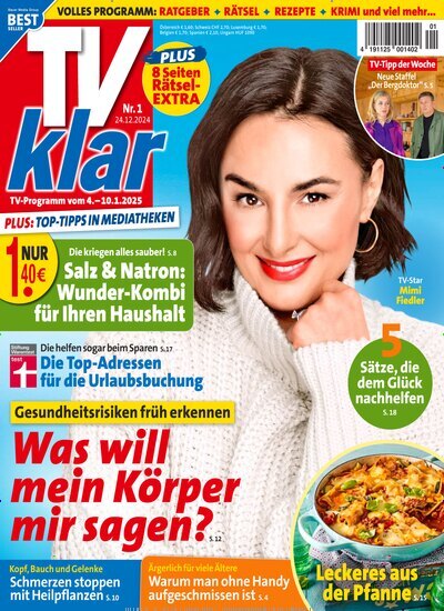 Titelbild der Ausgabe 1/2025 von TV Klar. Diese Zeitschrift und viele weitere Programmzeitschriften als Abo oder epaper bei United Kiosk online kaufen.