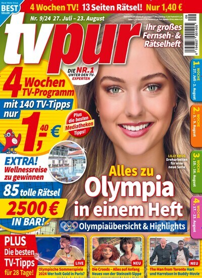 Titelbild der Ausgabe 9/2024 von TV pur. Diese Zeitschrift und viele weitere Programmzeitschriften als Abo oder epaper bei United Kiosk online kaufen.