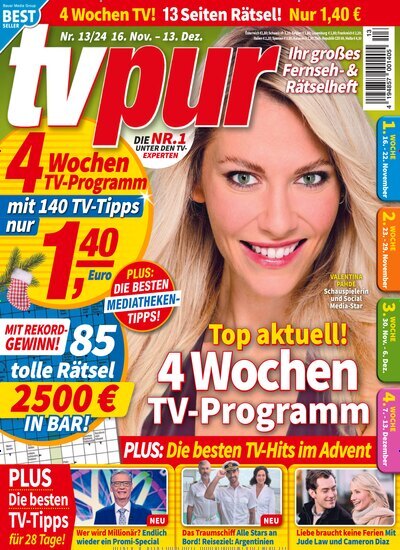 Titelbild der Ausgabe 13/2024 von TV pur. Diese Zeitschrift und viele weitere Programmzeitschriften als Abo oder epaper bei United Kiosk online kaufen.