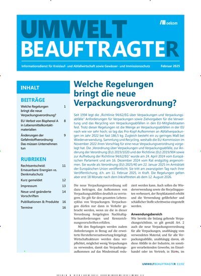 Titelbild der Ausgabe 2/2025 von UmweltbeauftragteR. Diese Zeitschrift und viele weitere Naturzeitschriften, Landwirtschaftszeitungen und Umweltmagazine als Abo oder epaper bei United Kiosk online kaufen.