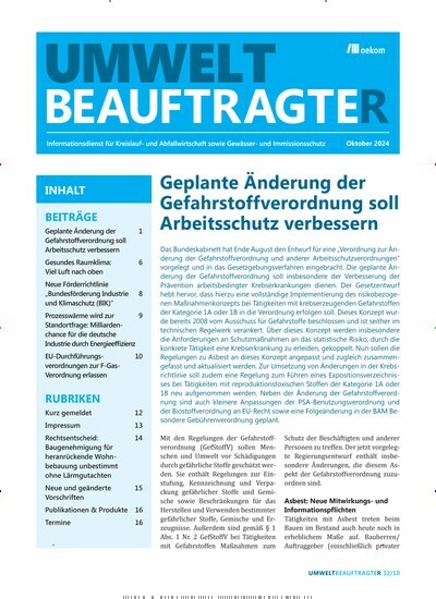 Titelbild der Ausgabe 10/2024 von UmweltbeauftragteR. Diese Zeitschrift und viele weitere Naturzeitschriften, Landwirtschaftszeitungen und Umweltmagazine als Abo oder epaper bei United Kiosk online kaufen.