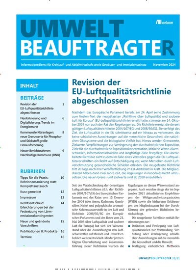 Titelbild der Ausgabe 11/2024 von UmweltbeauftragteR. Diese Zeitschrift und viele weitere Naturzeitschriften, Landwirtschaftszeitungen und Umweltmagazine als Abo oder epaper bei United Kiosk online kaufen.