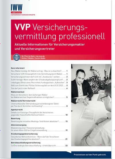 Titelbild der Ausgabe 4/2021 von VVP Versicherungsvermittlung professionell. Diese Zeitschrift und viele weitere Businessmagazine als Abo oder epaper bei United Kiosk online kaufen.