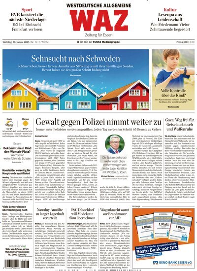 Titelbild der Ausgabe 15/2025 von WAZ Westdeutsche Allgemeine Zeitung. Diese Zeitschrift und viele weitere Zeitungsabos als Abo oder epaper bei United Kiosk online kaufen.