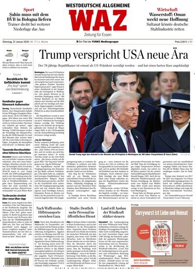 Titelbild der Ausgabe 16/2025 von WAZ Westdeutsche Allgemeine Zeitung. Diese Zeitschrift und viele weitere Zeitungsabos als Abo oder epaper bei United Kiosk online kaufen.