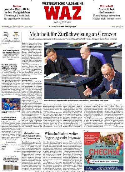 Titelbild der Ausgabe 25/2025 von WAZ Westdeutsche Allgemeine Zeitung. Diese Zeitschrift und viele weitere Zeitungsabos als Abo oder epaper bei United Kiosk online kaufen.