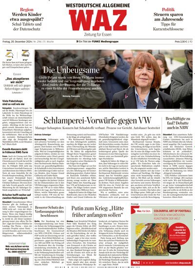 Titelbild der Ausgabe 298/2024 von WAZ Westdeutsche Allgemeine Zeitung. Diese Zeitschrift und viele weitere Zeitungsabos als Abo oder epaper bei United Kiosk online kaufen.