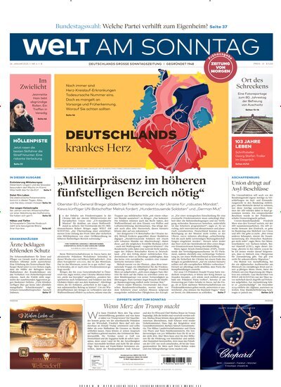 Titelbild der Ausgabe 4/2025 von Welt am Sonntag Gesamt Frühausgabe. Diese Zeitschrift und viele weitere Zeitungsabos als Abo oder epaper bei United Kiosk online kaufen.