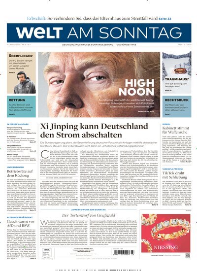 Titelbild der Ausgabe 3/2025 von Welt am Sonntag Gesamtausgabe. Diese Zeitschrift und viele weitere Zeitungsabos als Abo oder epaper bei United Kiosk online kaufen.