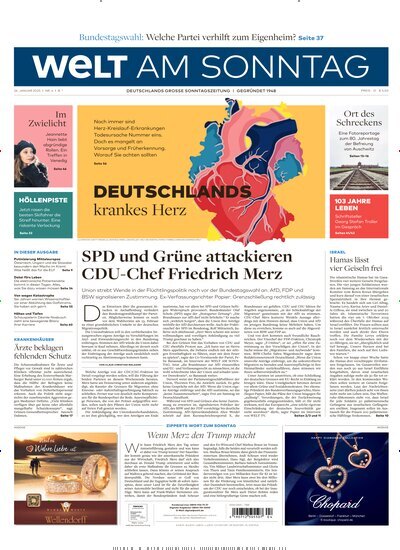 Titelbild der Ausgabe 4/2025 von Welt am Sonntag Gesamtausgabe. Diese Zeitschrift und viele weitere Zeitungsabos als Abo oder epaper bei United Kiosk online kaufen.