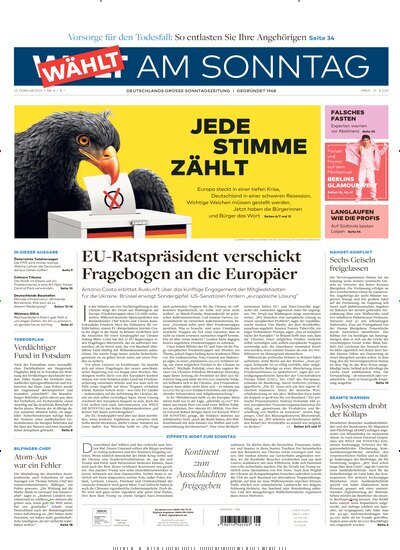 Titelbild der Ausgabe 8/2025 von Welt am Sonntag Gesamtausgabe. Diese Zeitschrift und viele weitere Zeitungsabos als Abo oder epaper bei United Kiosk online kaufen.