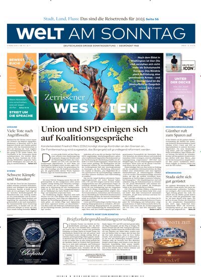 Titelbild der Ausgabe 10/2025 von Welt am Sonntag Gesamtausgabe. Diese Zeitschrift und viele weitere Zeitungsabos als Abo oder epaper bei United Kiosk online kaufen.