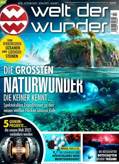 Titelbild der Ausgabe 2/2025 von Welt der Wunder. Diese Zeitschrift und viele weitere Reisemagazine, Freizeitmagazine und Wissensmagazine als Abo oder epaper bei United Kiosk online kaufen.