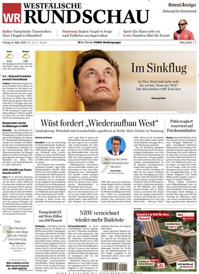 Titelbild der Ausgabe 62/2025 von Westfälische Rundschau. Diese Zeitschrift und viele weitere Zeitungsabos als Abo oder epaper bei United Kiosk online kaufen.