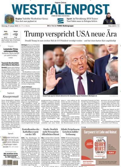 Titelbild der Ausgabe 16/2025 von Westfalenpost. Diese Zeitschrift und viele weitere Zeitungsabos als Abo oder epaper bei United Kiosk online kaufen.