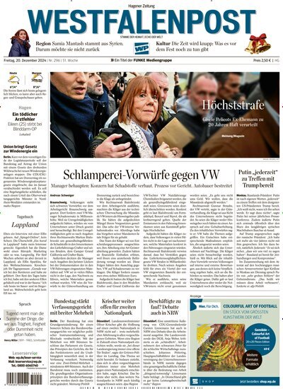 Titelbild der Ausgabe 298/2024 von Westfalenpost. Diese Zeitschrift und viele weitere Zeitungsabos als Abo oder epaper bei United Kiosk online kaufen.