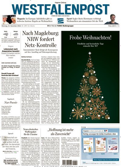 Titelbild der Ausgabe 301/2024 von Westfalenpost. Diese Zeitschrift und viele weitere Zeitungsabos als Abo oder epaper bei United Kiosk online kaufen.