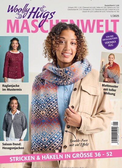 Titelbild der Ausgabe 1/2025 von Woolly Hugs Maschenwelt. Diese Zeitschrift und viele weitere Modemagazine und DIY-Magazine als Abo oder epaper bei United Kiosk online kaufen.