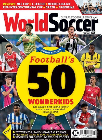 Titelbild der Ausgabe 2/2025 von World Soccer. Diese Zeitschrift und viele weitere Sportmagazine als Abo oder epaper bei United Kiosk online kaufen.