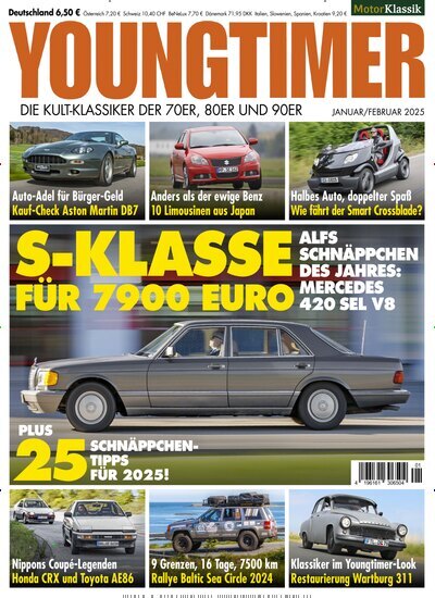 Titelbild der Ausgabe 1/2025 von Youngtimer. Diese Zeitschrift und viele weitere Automagazine und Motorradzeitschriften als Abo oder epaper bei United Kiosk online kaufen.