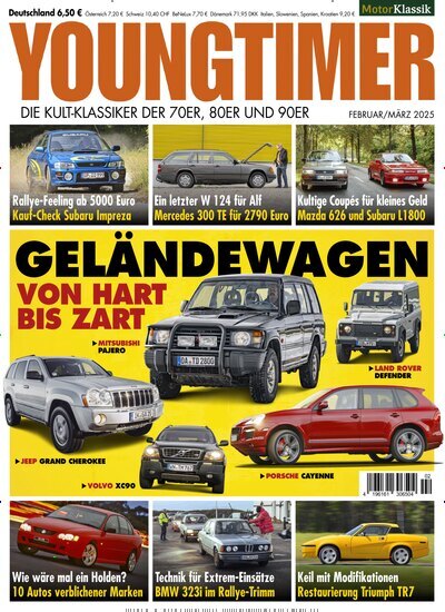 Titelbild der Ausgabe 2/2025 von Youngtimer. Diese Zeitschrift und viele weitere Automagazine und Motorradzeitschriften als Abo oder epaper bei United Kiosk online kaufen.