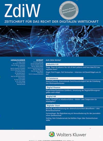 Titelbild der Ausgabe 9/2024 von ZdiW - Zeitschrift für das Recht der digitalen Wirtschaft. Diese Zeitschrift und viele weitere Jurazeitschriften und Zeitschriften für Verwaltung als Abo oder epaper bei United Kiosk online kaufen.