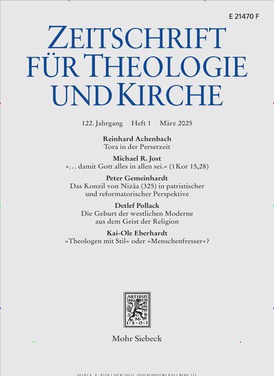 Titelbild der Ausgabe 1/2025 von Zeitschrift für Theologie und Kirche (ZThK). Diese Zeitschrift und viele weitere Kunstmagazine und Kulturmagazine als Abo oder epaper bei United Kiosk online kaufen.