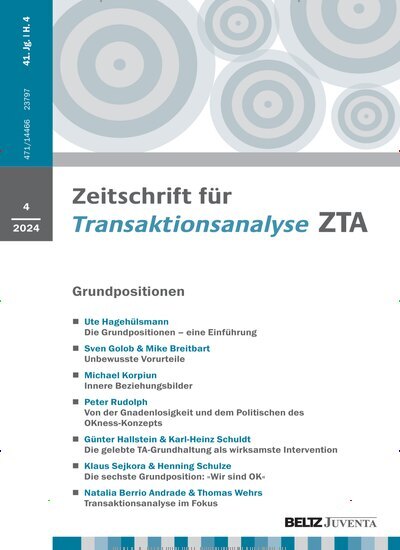 Titelbild der Ausgabe 4/2024 von Zeitschrift für Transaktionsanalyse ZTA. Diese Zeitschrift und viele weitere Zeitschriften für Pädagogik als Abo oder epaper bei United Kiosk online kaufen.