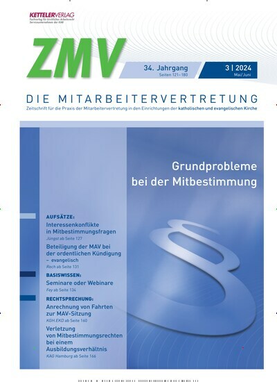 Titelbild der Ausgabe 3/2024 von ZMV - DIE MITARBEITERVERTRETUNG. Diese Zeitschrift und viele weitere Jurazeitschriften und Zeitschriften für Verwaltung als Abo oder epaper bei United Kiosk online kaufen.