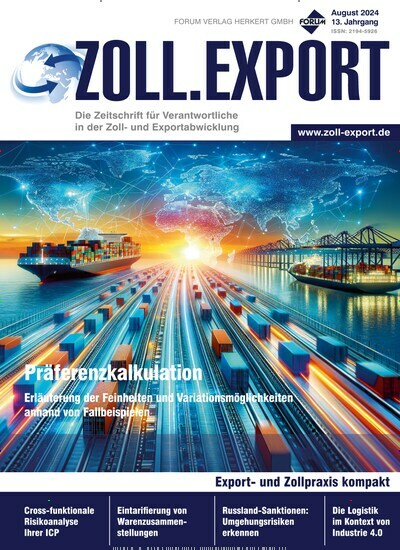 Titelbild der Ausgabe 8/2024 von ZOLL.EXPORT. Diese Zeitschrift und viele weitere Jurazeitschriften und Zeitschriften für Verwaltung als Abo oder epaper bei United Kiosk online kaufen.