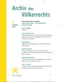 Titelbild der Ausgabe 1/2024 von Archiv des Völkerrechts (AVR). Diese Zeitschrift und viele weitere Jurazeitschriften und Zeitschriften für Verwaltung als Abo oder epaper bei United Kiosk online kaufen.