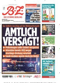 Titelbild der Ausgabe 301/2024 von B.Z.. Diese Zeitschrift und viele weitere Zeitungsabos als Abo oder epaper bei United Kiosk online kaufen.