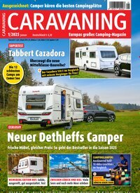 Titelbild der Ausgabe 1/2025 von Caravaning. Diese Zeitschrift und viele weitere Automagazine und Motorradzeitschriften als Abo oder epaper bei United Kiosk online kaufen.