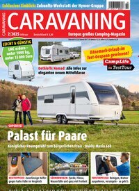 Titelbild der Ausgabe 2/2025 von Caravaning. Diese Zeitschrift und viele weitere Automagazine und Motorradzeitschriften als Abo oder epaper bei United Kiosk online kaufen.