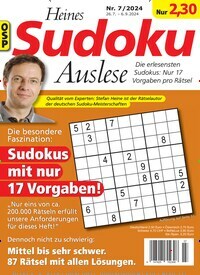Titelbild der Ausgabe 7/2024 von Heines Sudoku Auslese. Diese Zeitschrift und viele weitere Groschenromane und Rätselhefte als Abo oder epaper bei United Kiosk online kaufen.