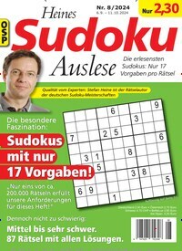 Titelbild der Ausgabe 8/2024 von Heines Sudoku Auslese. Diese Zeitschrift und viele weitere Groschenromane und Rätselhefte als Abo oder epaper bei United Kiosk online kaufen.