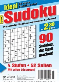 Titelbild der Ausgabe 3/2025 von Ideal Sudoku. Diese Zeitschrift und viele weitere Groschenromane und Rätselhefte als Abo oder epaper bei United Kiosk online kaufen.