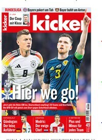 Titelbild der Ausgabe 49/2024 von kicker. Diese Zeitschrift und viele weitere Sportmagazine als Abo oder epaper bei United Kiosk online kaufen.