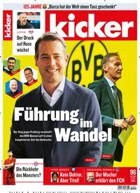 Titelbild der Ausgabe 96/2024 von kicker. Diese Zeitschrift und viele weitere Sportmagazine als Abo oder epaper bei United Kiosk online kaufen.