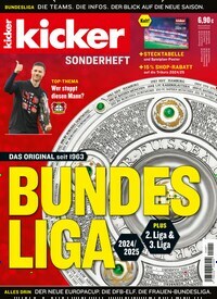 Titelbild der Ausgabe 1/2024 von Kicker Sonderheft Bundesliga. Diese Zeitschrift und viele weitere Sportmagazine als Abo oder epaper bei United Kiosk online kaufen.