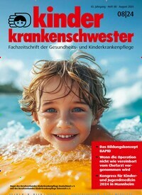 Titelbild der Ausgabe 8/2024 von Kinderkrankenschwester. Diese Zeitschrift und viele weitere Pflegezeitschriften und medizinische Fachzeitschriften als Abo oder epaper bei United Kiosk online kaufen.