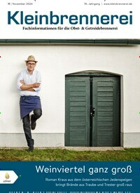 Titelbild der Ausgabe 11/2024 von Kleinbrennerei. Diese Zeitschrift und viele weitere Gastronomiezeitschriften, Fashionmagazine, Beautymagazine als Abo oder epaper bei United Kiosk online kaufen.