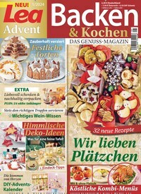 Titelbild der Ausgabe 1/2024 von Lea Backen & Kochen im Advent. Diese Zeitschrift und viele weitere Kochzeitschriften und Backzeitschriften als Abo oder epaper bei United Kiosk online kaufen.