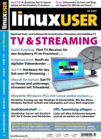 Titelbild der Ausgabe 2/2025 von LinuxUser. Diese Zeitschrift und viele weitere Computerzeitschriften, Tabletmagazine und Smartphonemagazine als Abo oder epaper bei United Kiosk online kaufen.