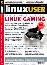 Titelbild der Ausgabe 3/2025 von LinuxUser. Diese Zeitschrift und viele weitere Computerzeitschriften, Tabletmagazine und Smartphonemagazine als Abo oder epaper bei United Kiosk online kaufen.