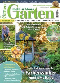 Titelbild der Ausgabe 11/2024 von Mein schöner Garten. Diese Zeitschrift und viele weitere Gartenzeitschriften und Wohnzeitschriften als Abo oder epaper bei United Kiosk online kaufen.