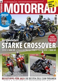 Titelbild der Ausgabe 3/2025 von Motorrad. Diese Zeitschrift und viele weitere Automagazine und Motorradzeitschriften als Abo oder epaper bei United Kiosk online kaufen.