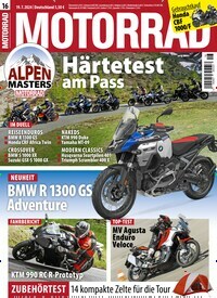 Titelbild der Ausgabe 16/2024 von Motorrad. Diese Zeitschrift und viele weitere Automagazine und Motorradzeitschriften als Abo oder epaper bei United Kiosk online kaufen.