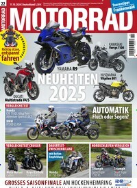 Titelbild der Ausgabe 22/2024 von Motorrad. Diese Zeitschrift und viele weitere Automagazine und Motorradzeitschriften als Abo oder epaper bei United Kiosk online kaufen.