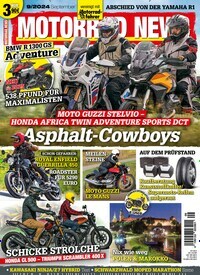 Titelbild der Ausgabe 9/2024 von Motorrad News. Diese Zeitschrift und viele weitere Automagazine und Motorradzeitschriften als Abo oder epaper bei United Kiosk online kaufen.